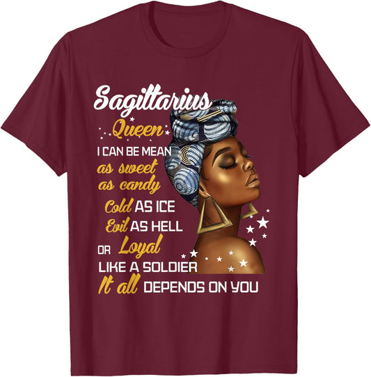 Birthday Gift Sagittarius Queen November or December Women T-Shirt - T-Shirt | Maroon