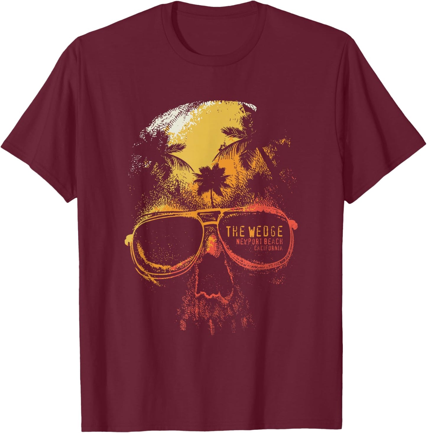 The Wedge Newport Beach Skull Summer California Surfing T-Shirt - T-Shirt | Maroon