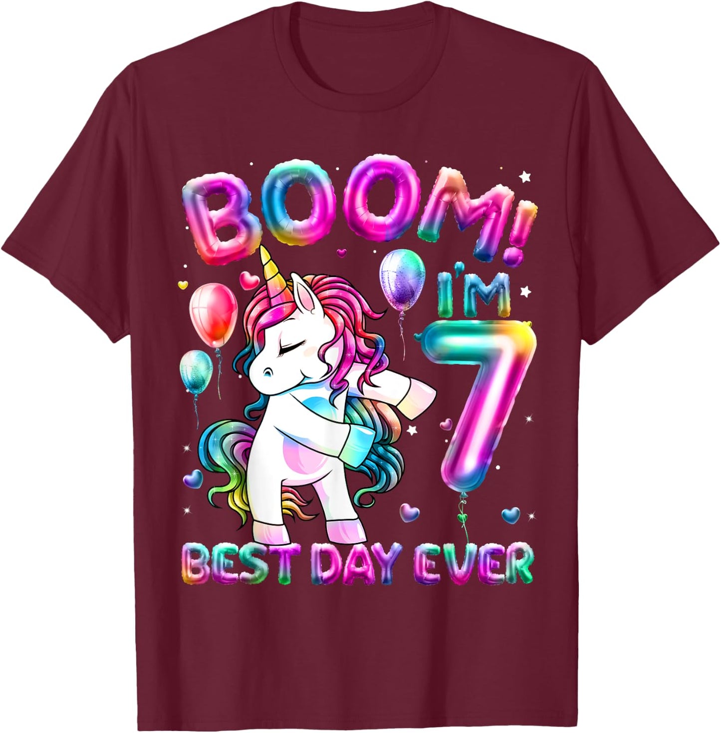 7 Years Old Flossing Unicorn Gifts 7th Birthday Girl Party T-Shirt - T-Shirt | Maroon