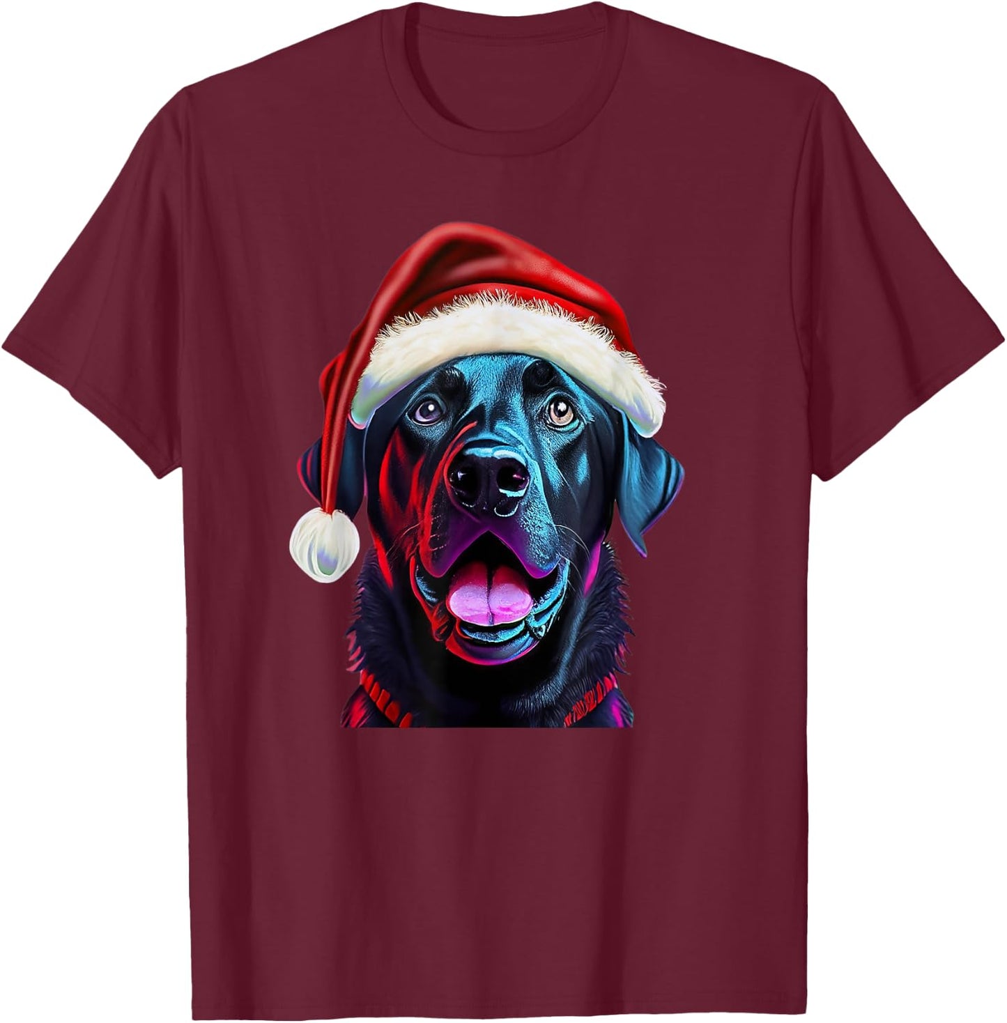 Black Lab Christmas Magic: Labrador in Santa Hat T-Shirt - T-Shirt | Maroon