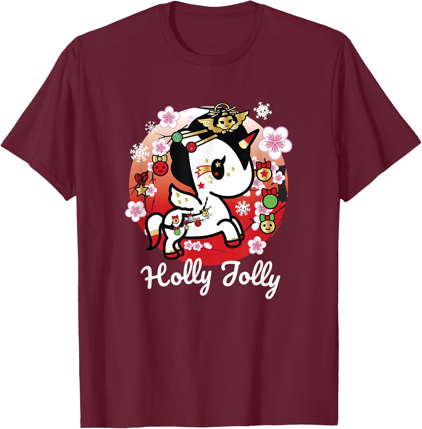 Tokidoki Christmas Holly Jolly Unicorno Spirit Cute Portrait T-Shirt - T-Shirt | Maroon