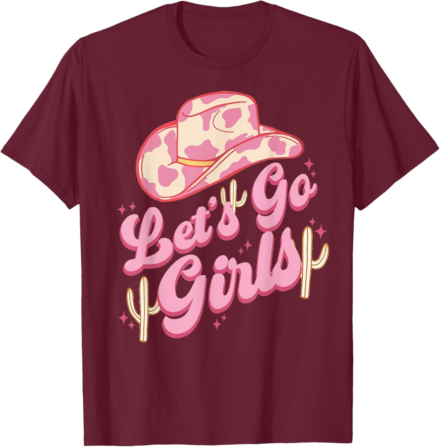 Leopard Cowboy Hat Let's Go Cowgirl Girls Western Country T-Shirt - T-Shirt | Maroon