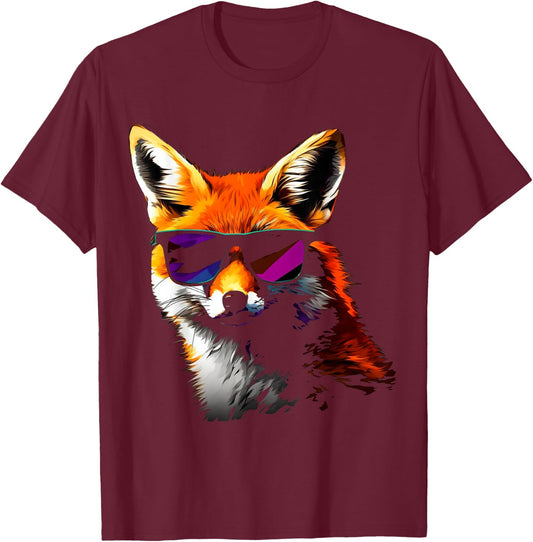Fox Sunglasses - Art Animal Fox T-Shirt - T-Shirt | Maroon