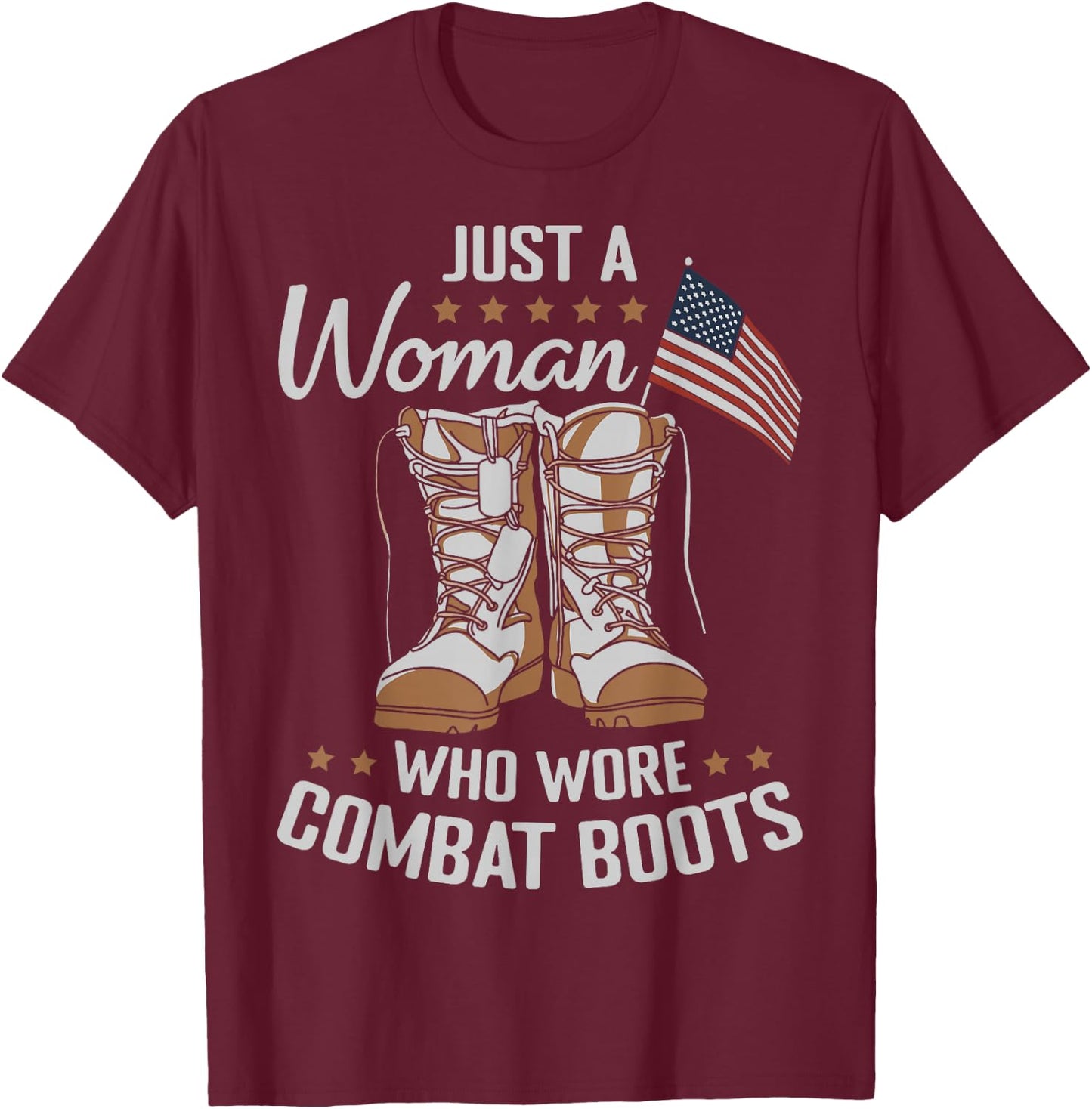 Female Veteran Flag Boots Women Veteran Mother Grandma T-Shirt - T-Shirt | Maroon