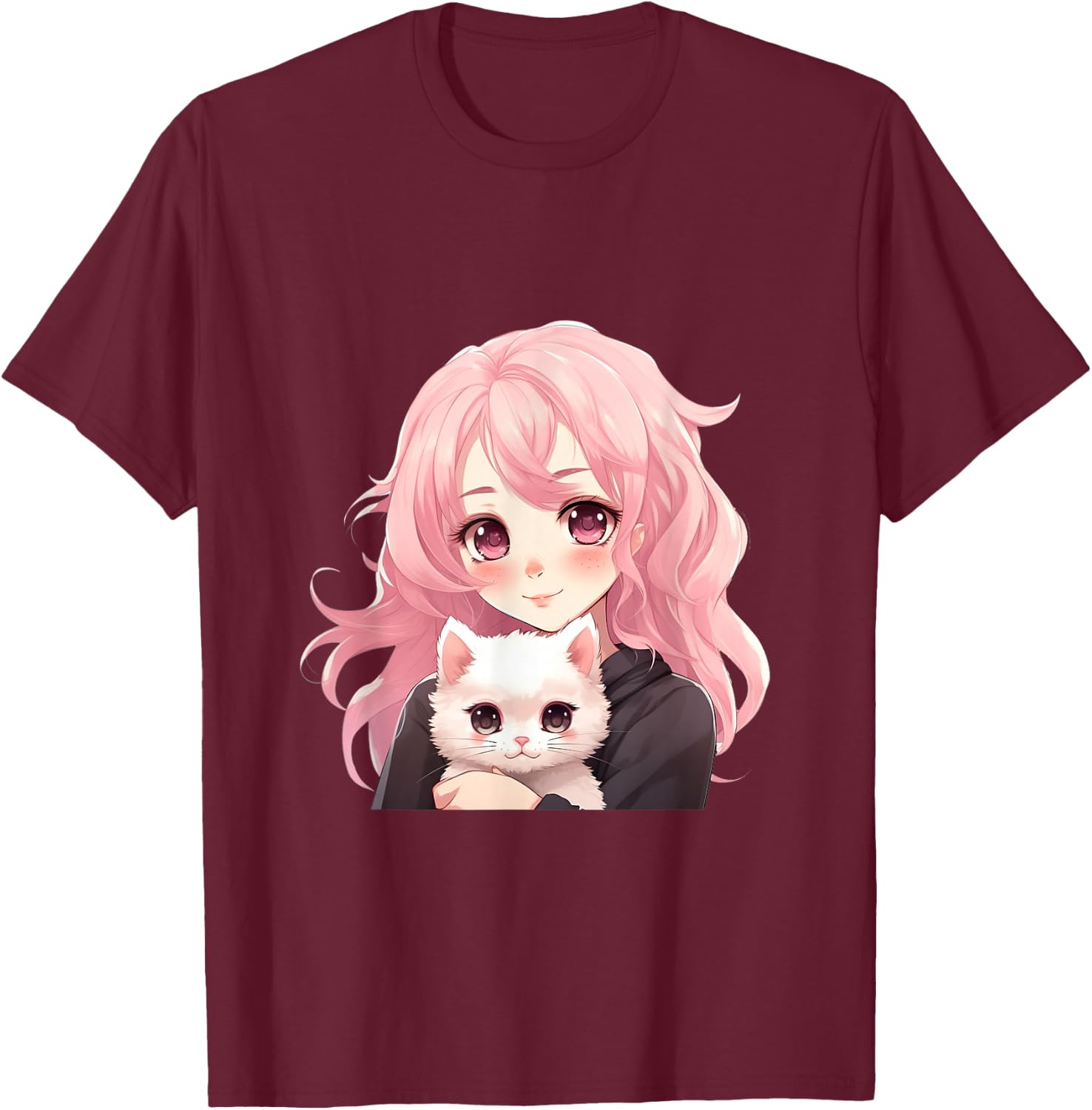 Anime and Cats Lover for Teen Manga kawaii Graphic Otaku T-Shirt - T-Shirt | Maroon
