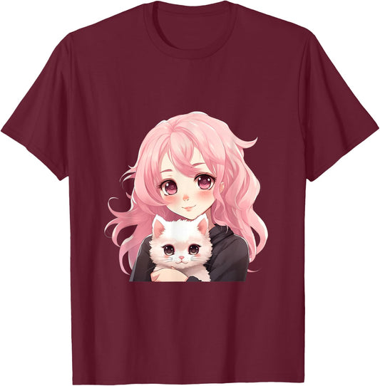 Anime and Cats Lover for Teen Manga kawaii Graphic Otaku T-Shirt - T-Shirt | Maroon