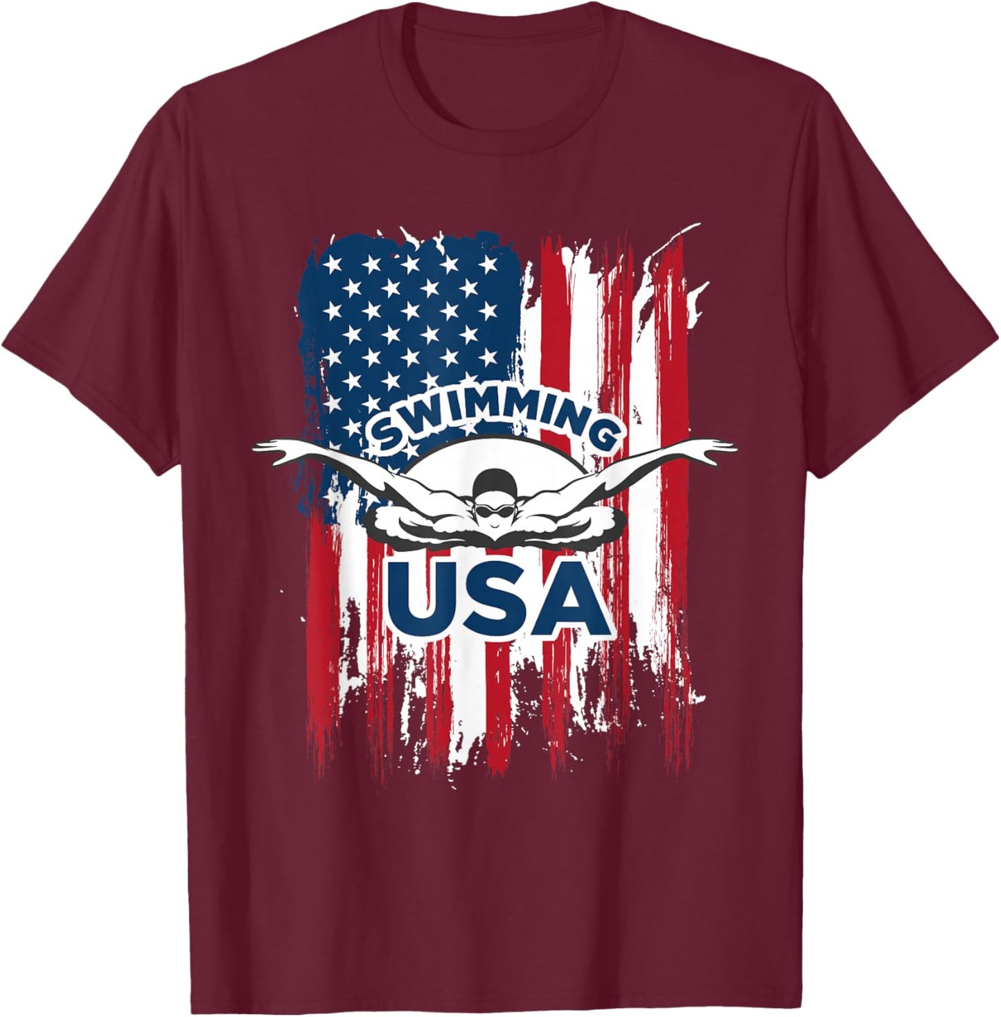 Swimming USA Support The Team Shirt USA Flag Pool T-Shirt - T-Shirt | Maroon