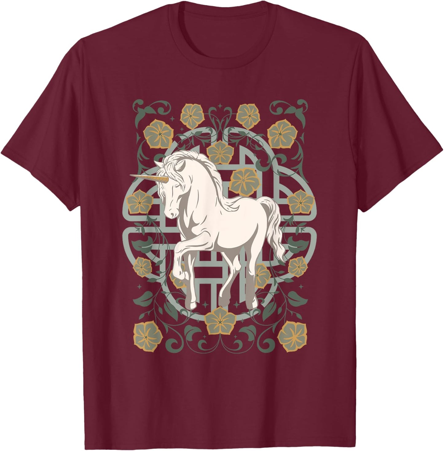 Celtic Unicorn Design T-Shirt - T-Shirt | Maroon