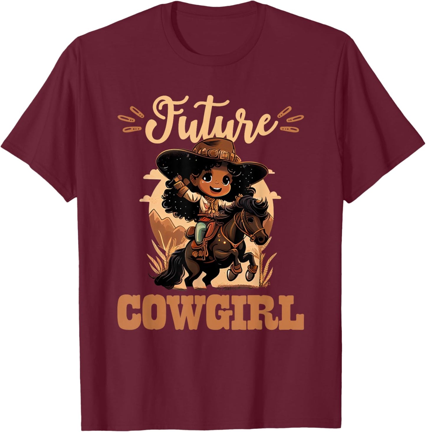Future Cowgirl Toddler, African American Rodeo Girl Kids T-Shirt - T-Shirt | Maroon