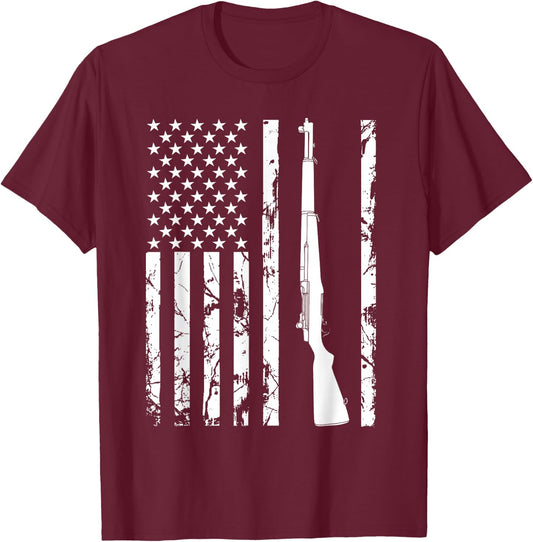 M1 Garand Rifle USA American Flag T-Shirt - T-Shirt | Maroon