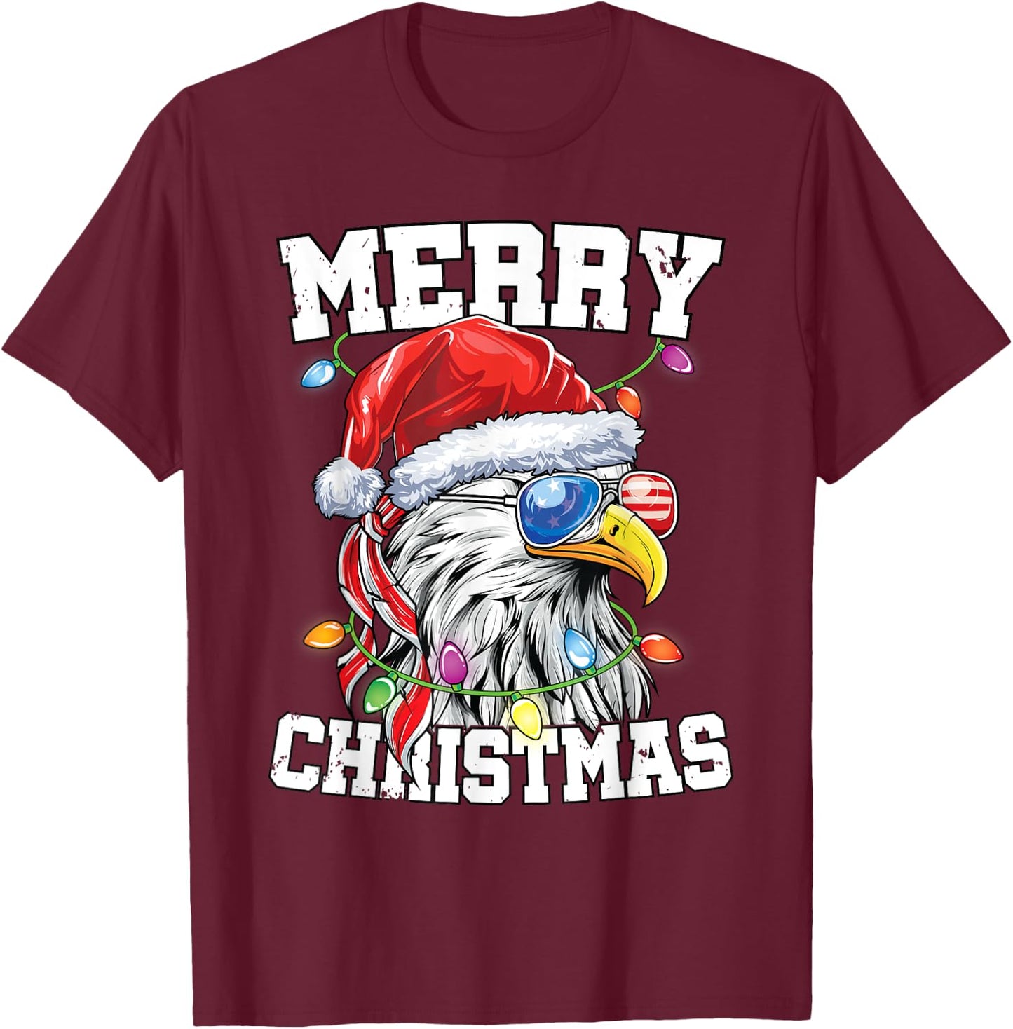 Merry Christmas Patriotic USA Patriotic Santa Bald Eagle T-Shirt - T-Shirt | Maroon
