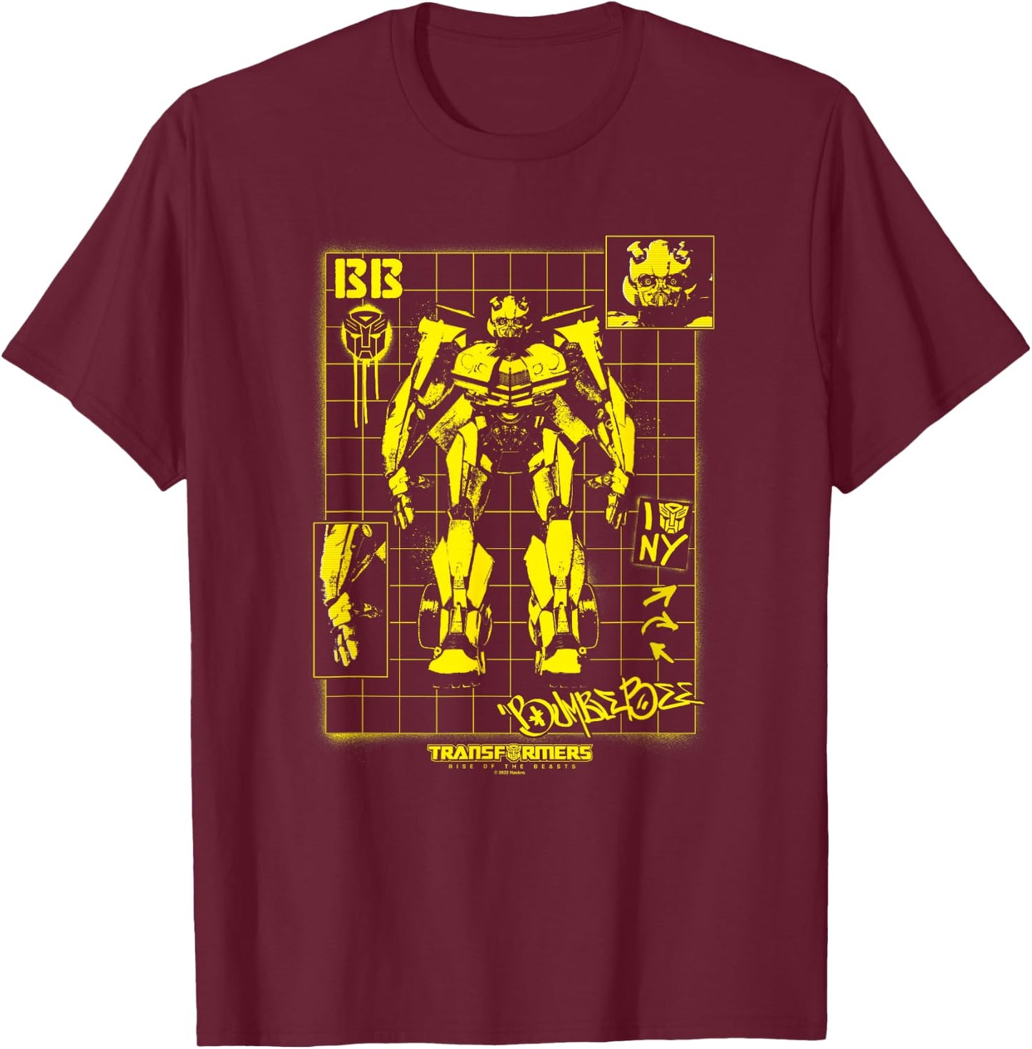 Transformers: Rise of the Beasts Bumblebee Schematics Retro T-Shirt - T-Shirt | Maroon
