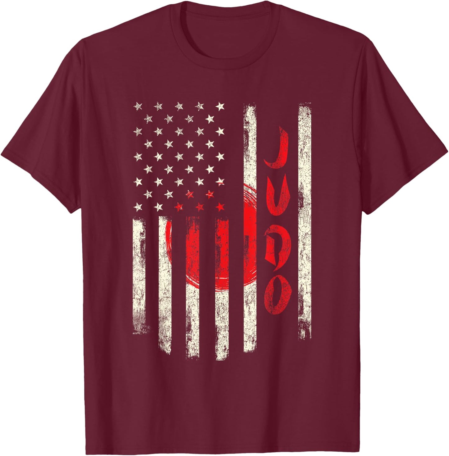 Judo - USA American Japan Flag Judoka Japanese Martial Arts T-Shirt - T-Shirt | Maroon