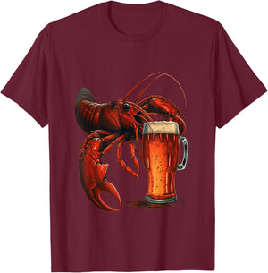 Funny Lobster Drinking Beer Beach Vacation Summer Women Men T-Shirt - T-Shirt | Maroon