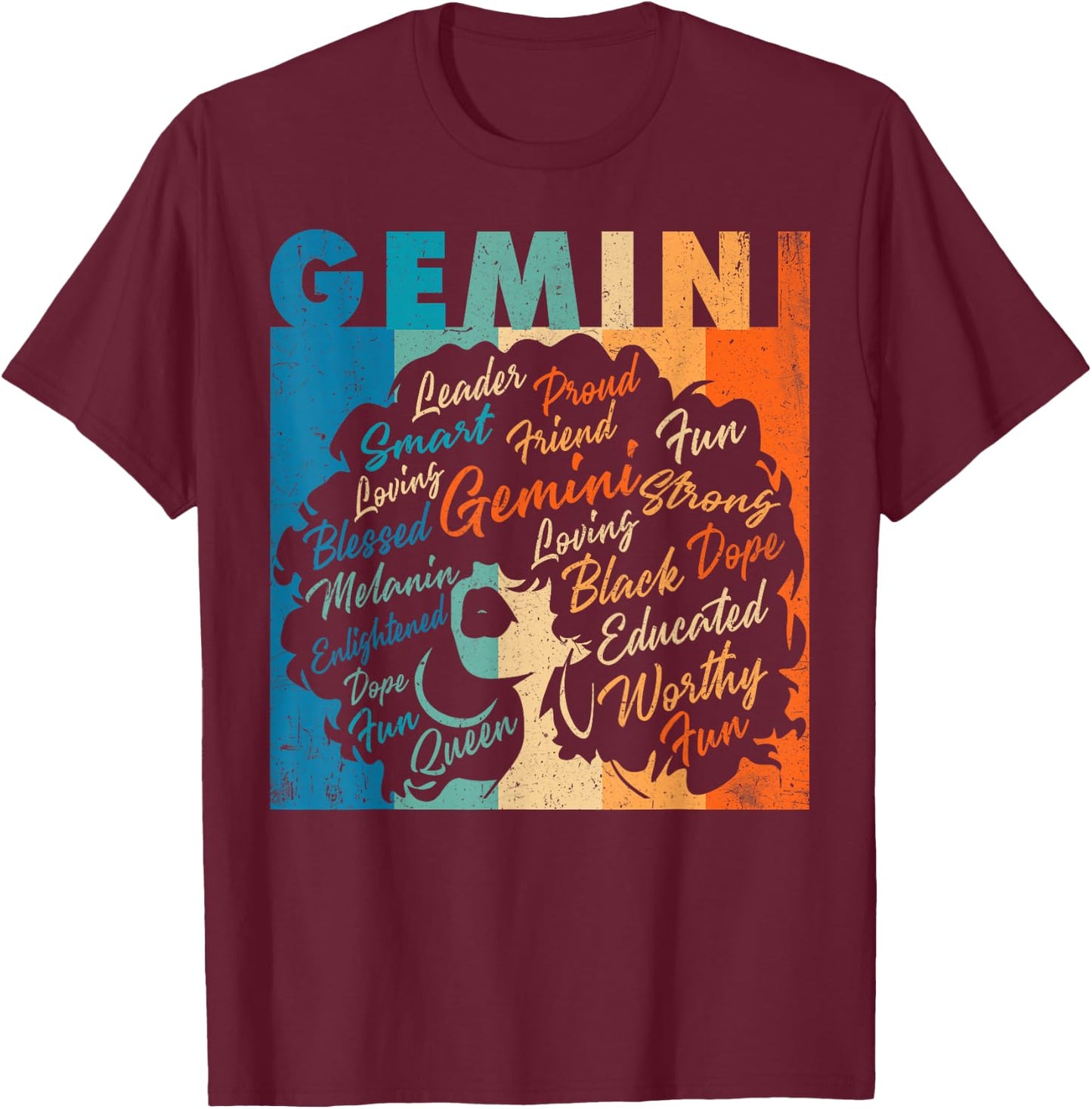 African American Women Zodiac Birthday Gemini Girl T-Shirt - T-Shirt | Maroon