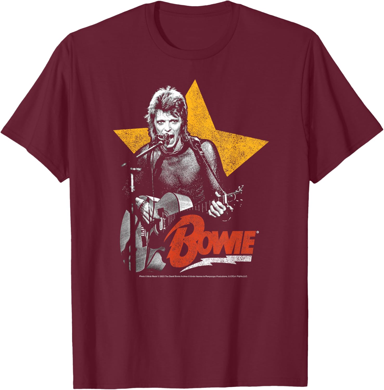 David Bowie- Bowie Guitar with Star T-Shirt - T-Shirt | Maroon