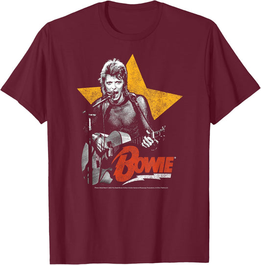 David Bowie- Bowie Guitar with Star T-Shirt - T-Shirt | Maroon
