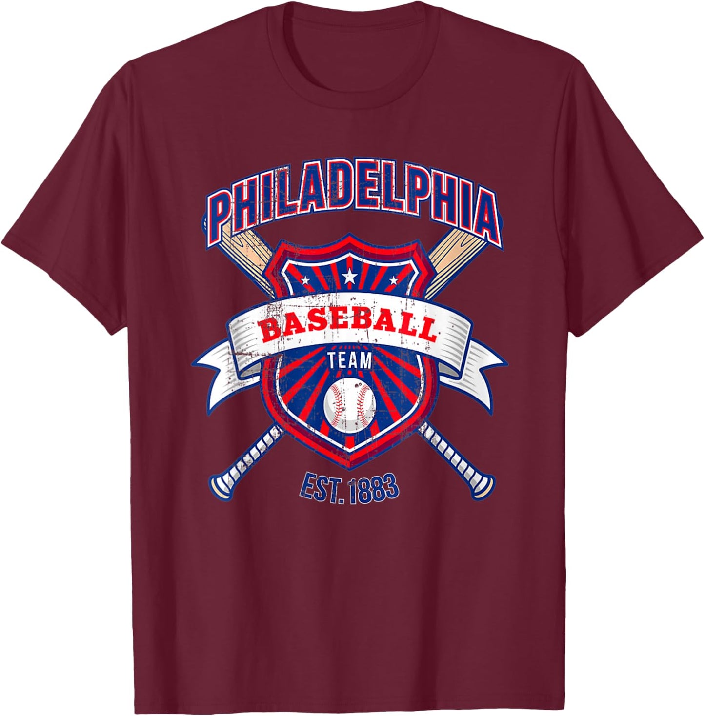 Distressed Retro Look Philly Tailgate Party Gameday Fan Gift T-Shirt - T-Shirt | Maroon