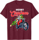 Funny Santa Claus With Motorcycle Xmas Tree Merry Christmas T-Shirt - T-Shirt | Maroon