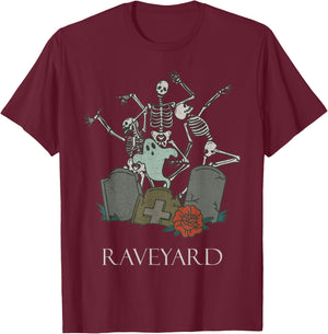 Funny Skeleton Rave Heavy Metal Goth Raveyard Halloween T-Shirt - T-Shirt | Maroon