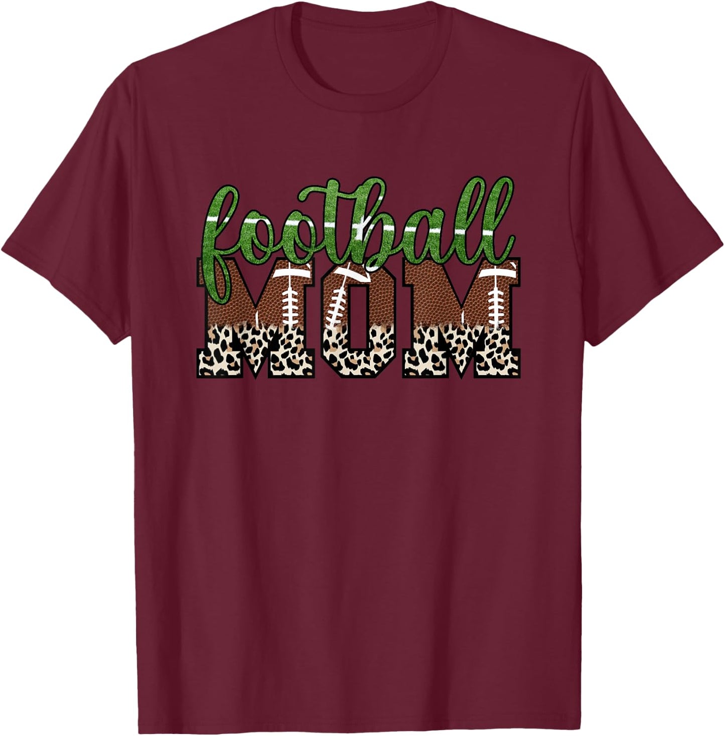 Moms Football Leopard Print Proud Women's Cheetah Pattern T-Shirt - T-Shirt | Maroon