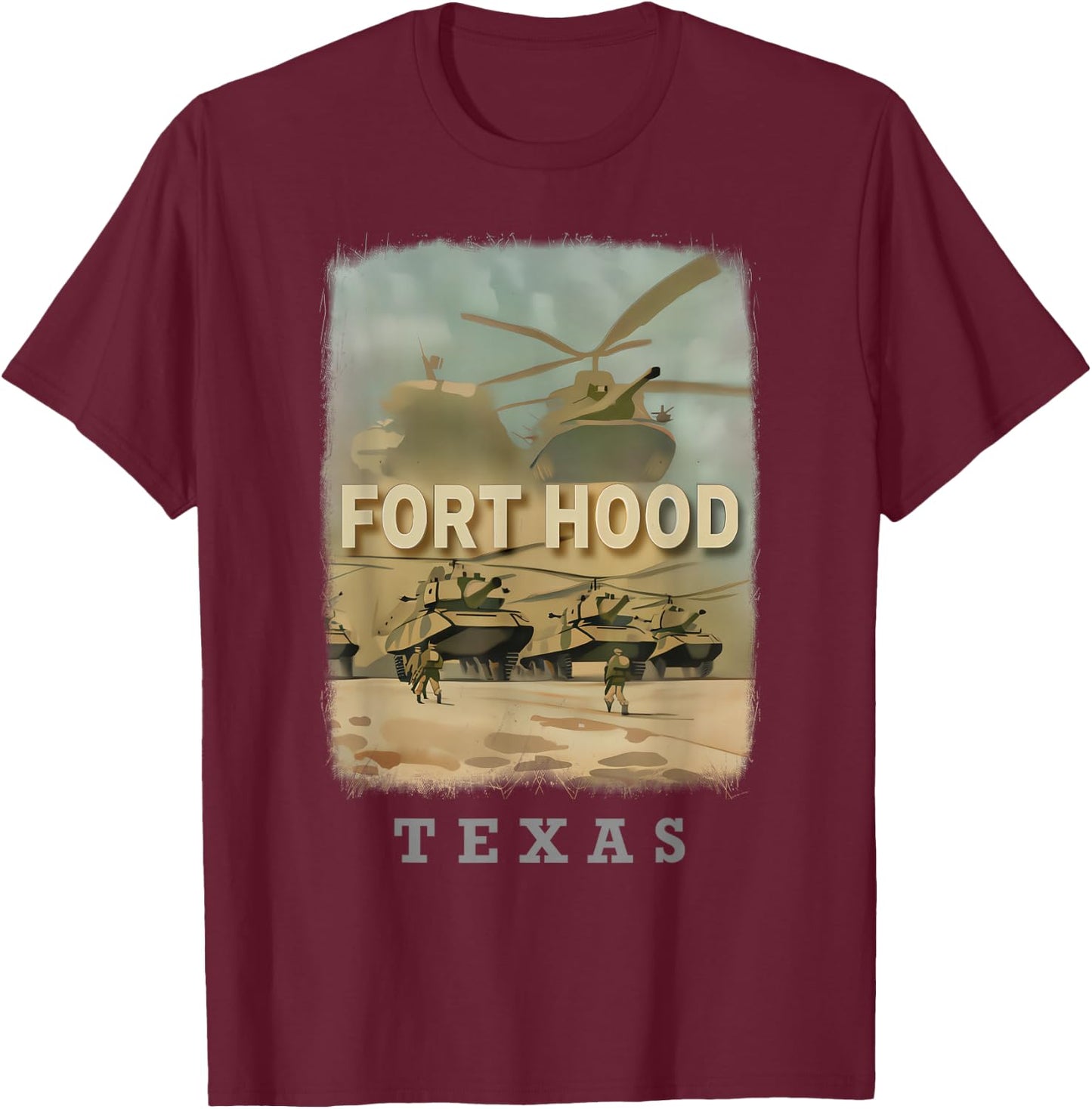 Fort Hood Texas TX Military Might SD755 T-Shirt - T-Shirt | Maroon