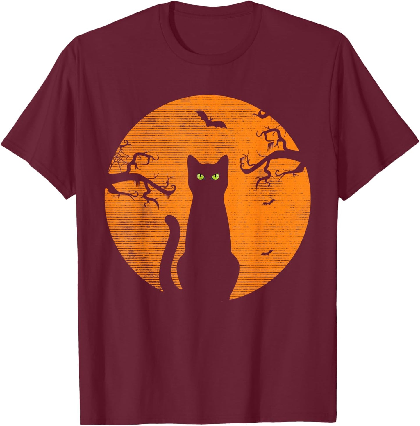 Vintage Scary Christmas Cat Costume Retro Cat Moon Black Cat T-Shirt - T-Shirt | Maroon