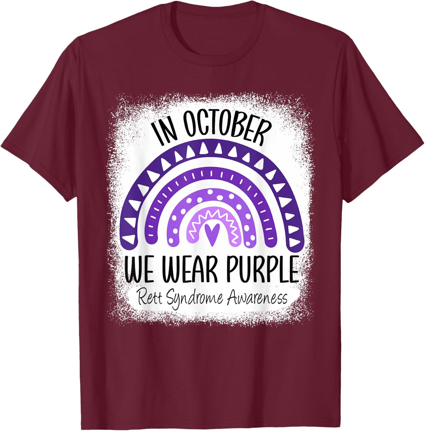 Rainbow In October We Wear Purple Rett Syndrome Awareness T-Shirt - T-Shirt | Maroon
