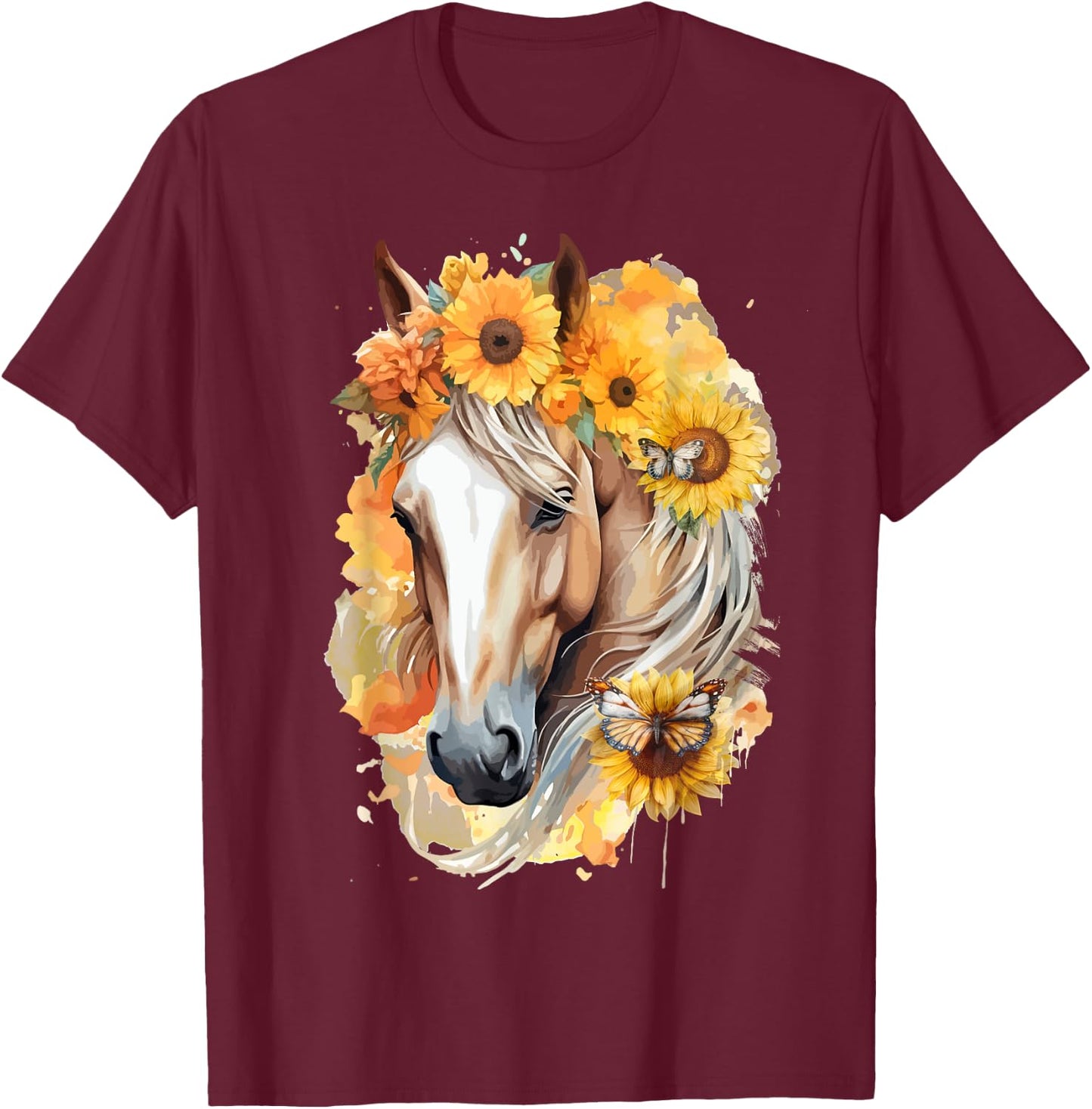 Sunflower Horse Portrait Boho Equestrian Horseback Riding T-Shirt - T-Shirt | Maroon