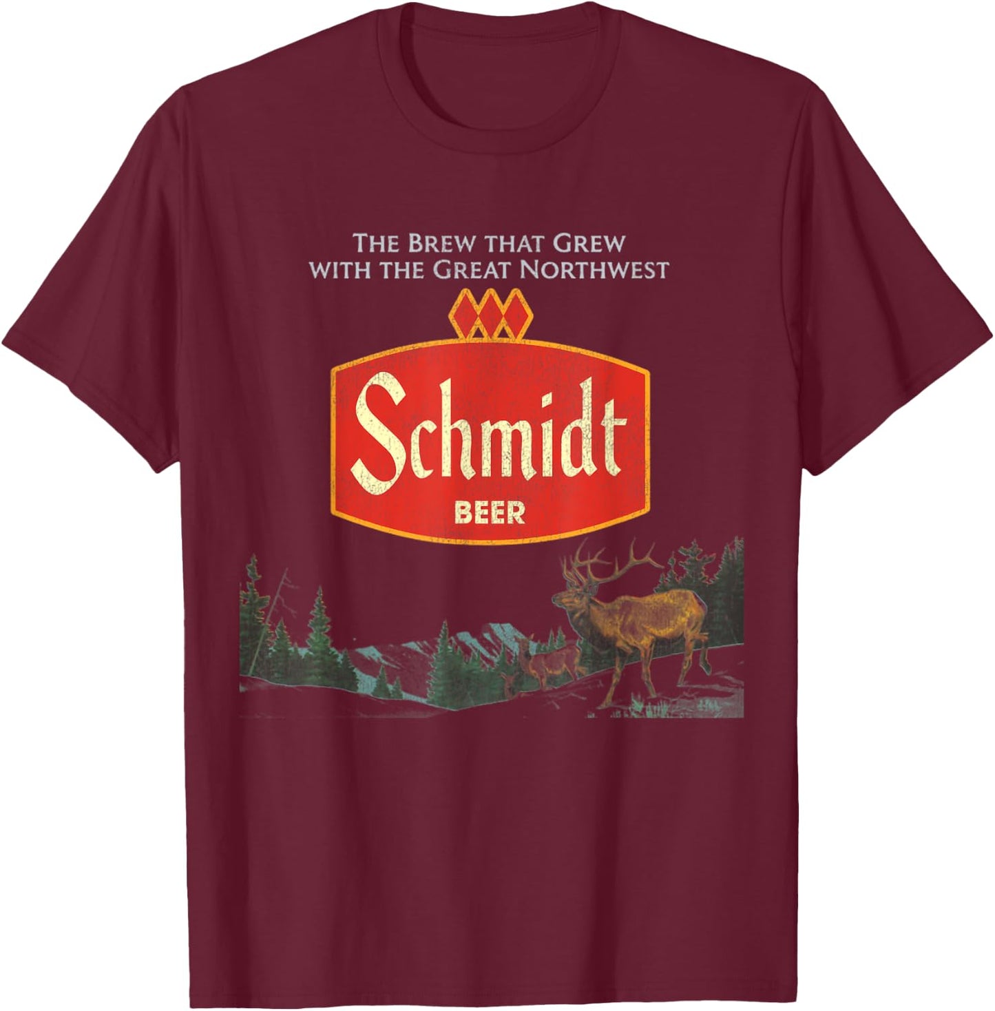 Beer Schmidt Beer Retro Defunct Nature Scene T-Shirt - T-Shirt | Maroon