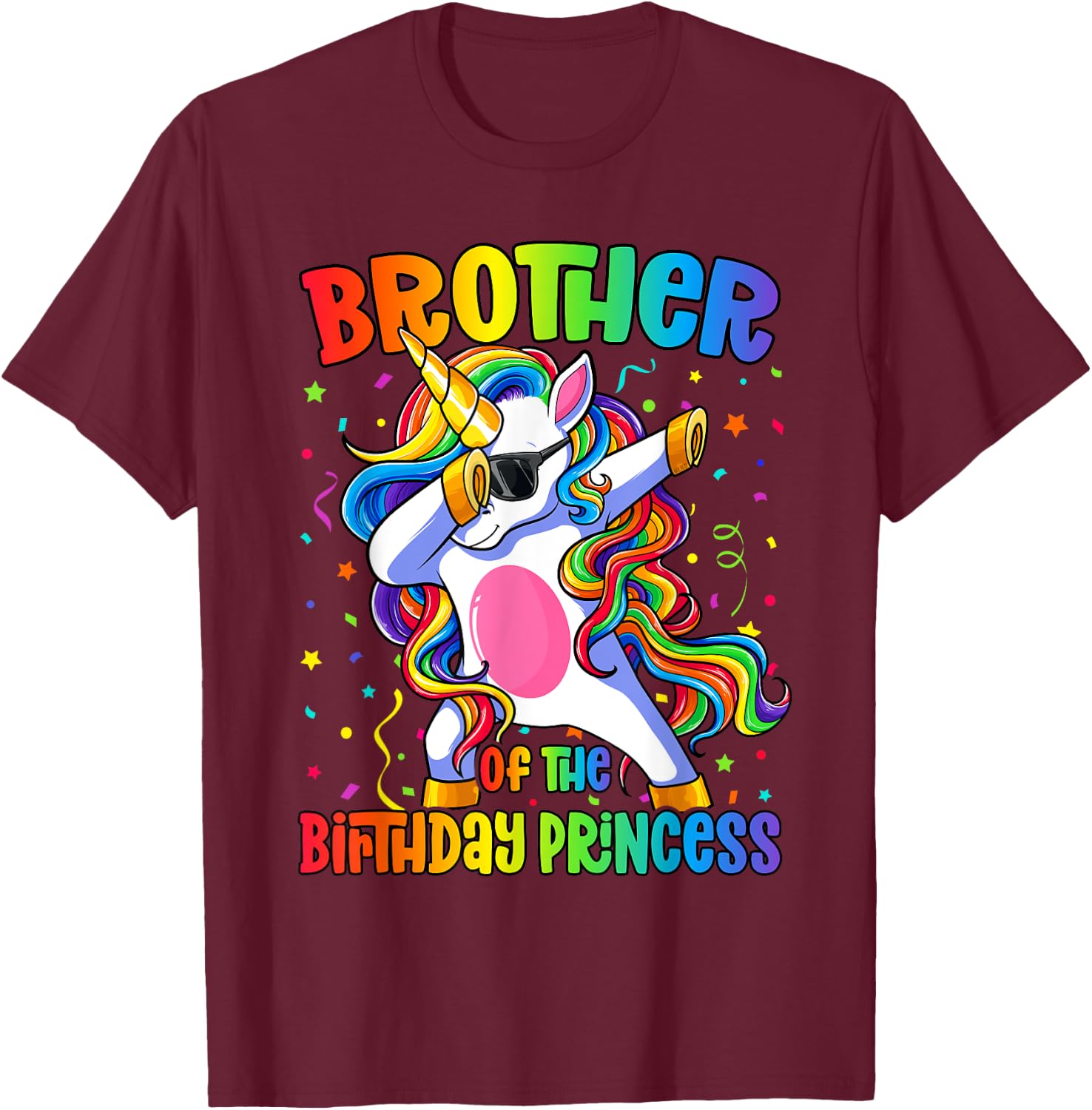 Brother of the Birthday Princess Shirt Boy Dab Unicorn T-Shirt - T-Shirt | Maroon