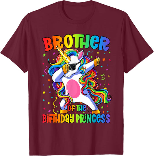 Brother of the Birthday Princess Shirt Boy Dab Unicorn T-Shirt - T-Shirt | Maroon