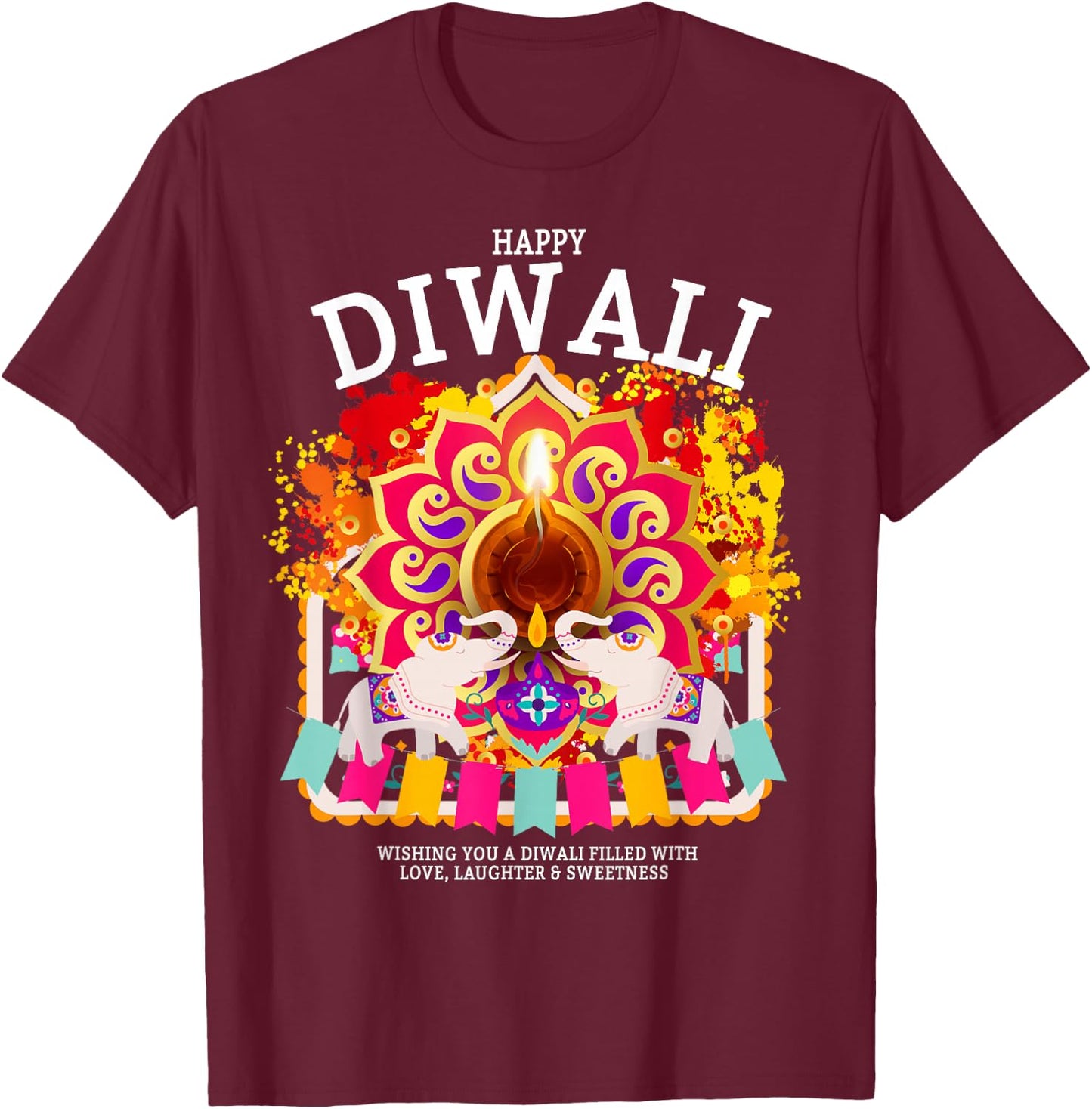 Happy Diwali Outfit Idea For Kids & Hindu Festival Diwali T-Shirt - T-Shirt | Maroon
