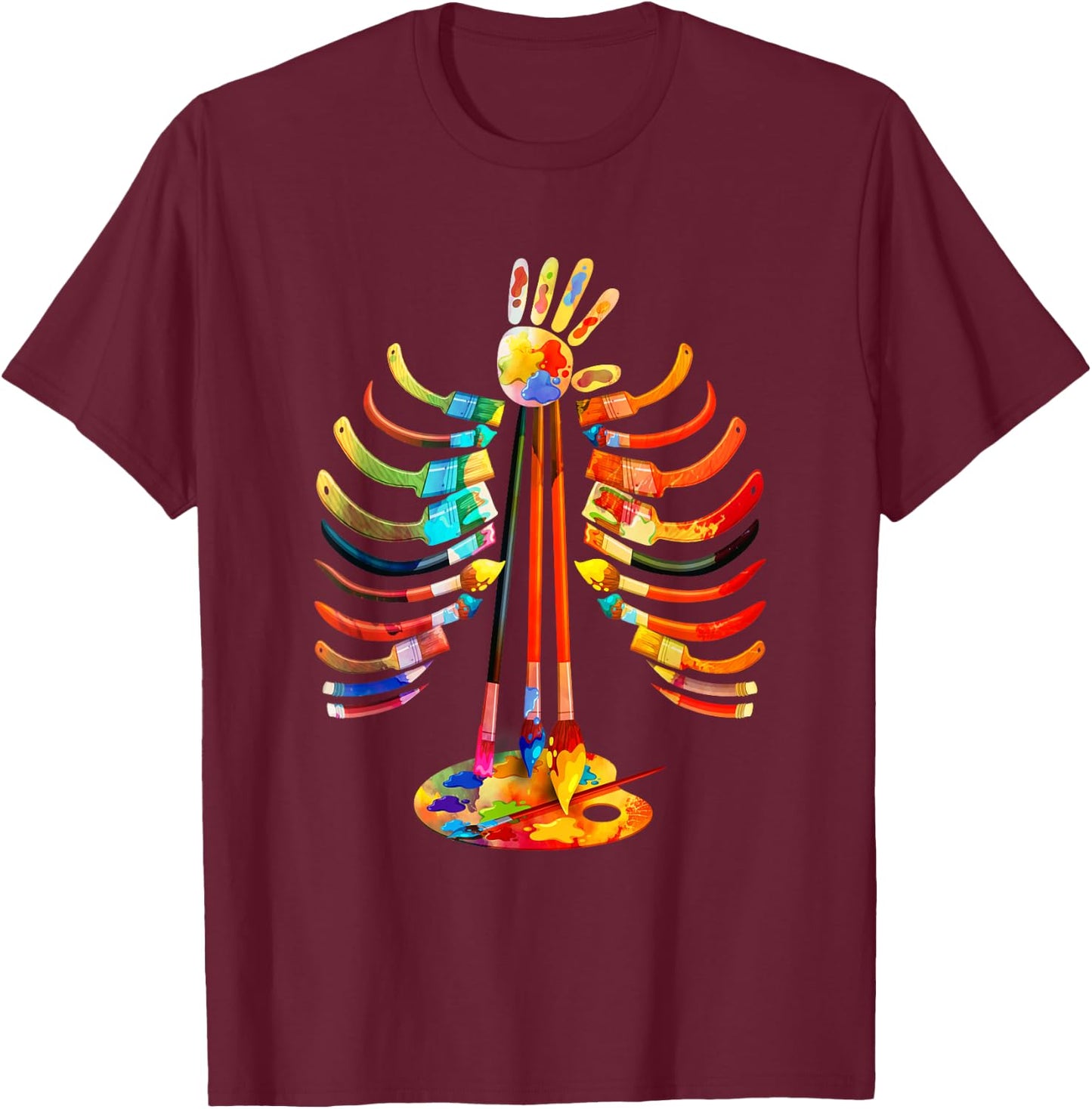 Halloween Art Teacher Bone Graphic Colorful Artist Halloween T-Shirt - T-Shirt | Maroon