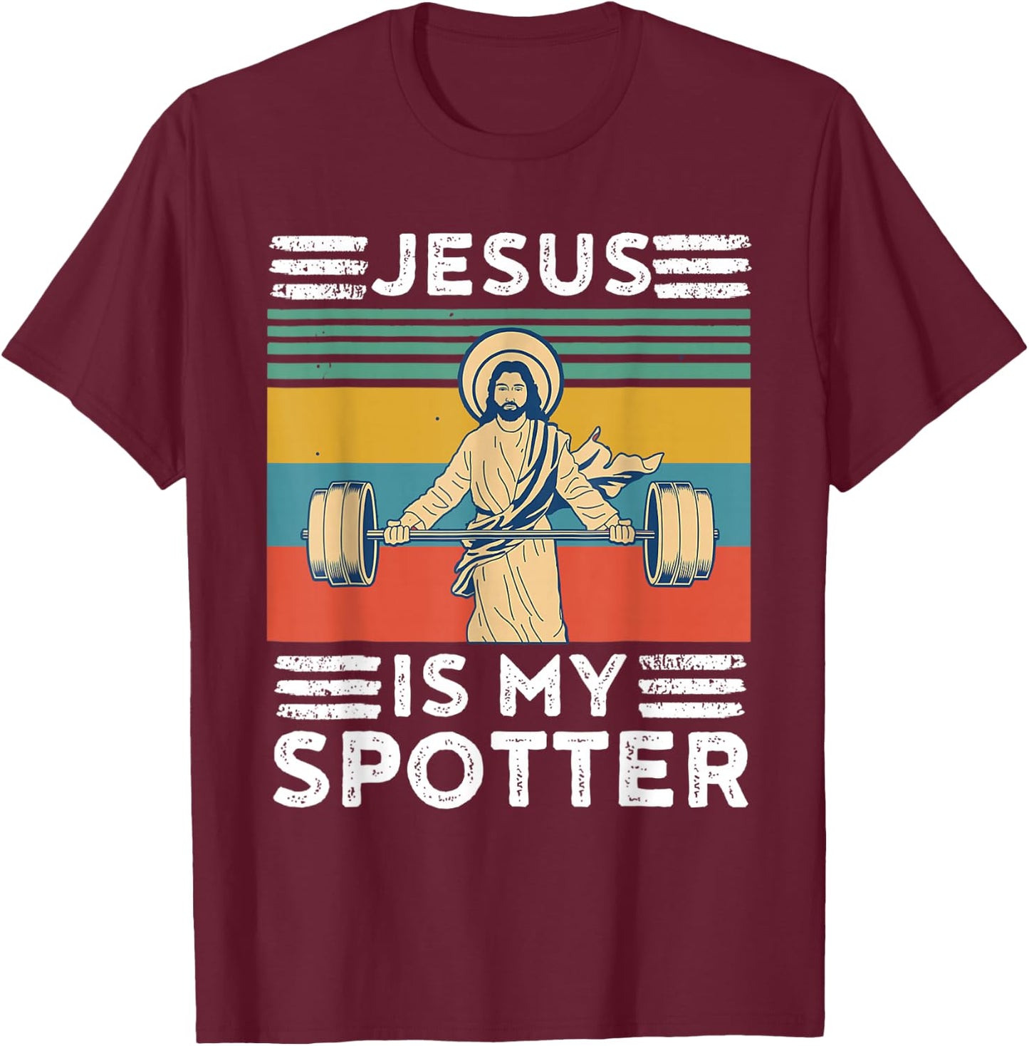 Christian Athlete Apparel Workout Gym Jesus Is My Spotter T-Shirt - T-Shirt | Maroon