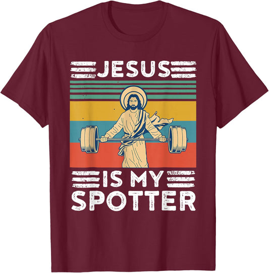 Christian Athlete Apparel Workout Gym Jesus Is My Spotter T-Shirt - T-Shirt | Maroon