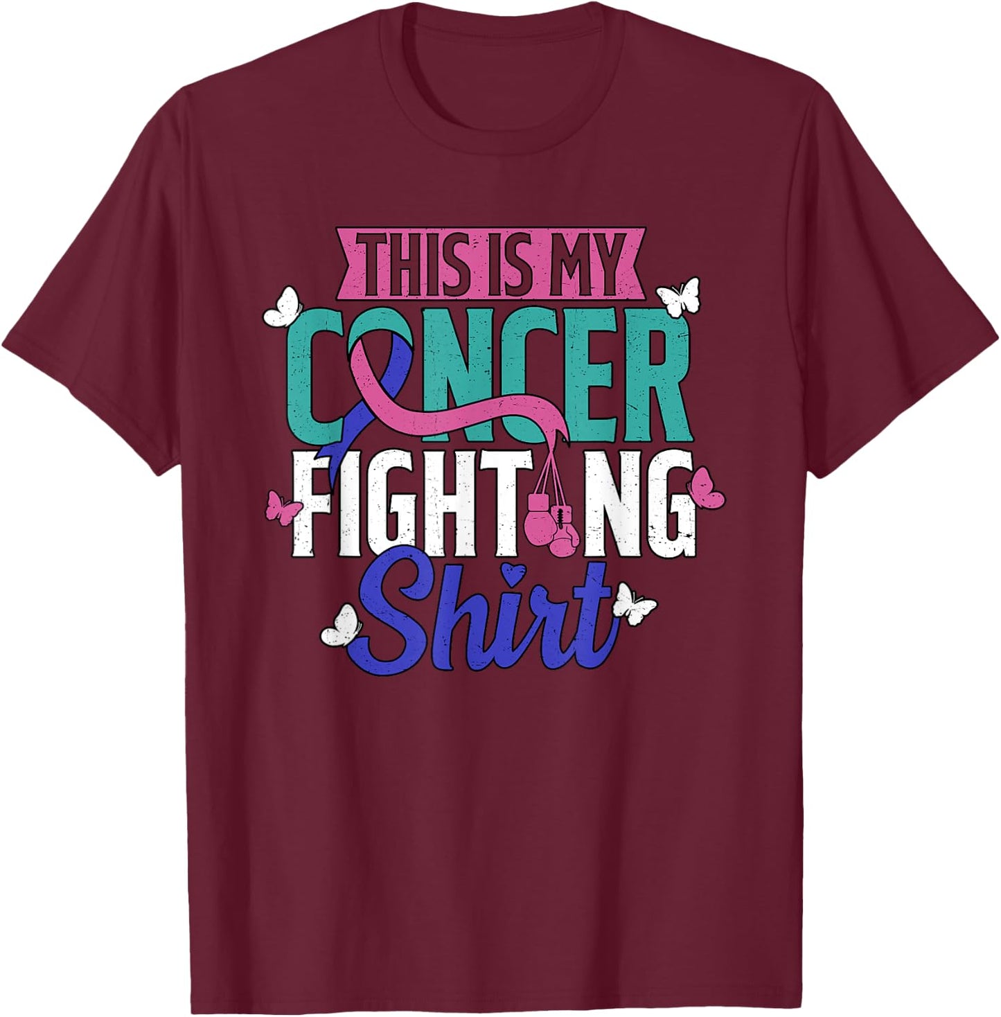 Thyroid Cancer Fighting Thyroid Ribbon Awareness Fighter T-Shirt - T-Shirt | Maroon