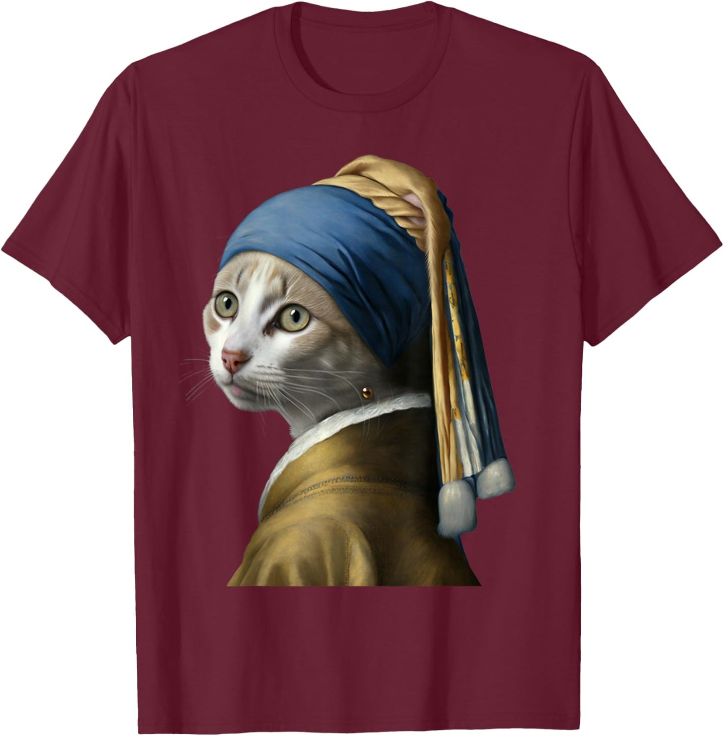 Girl with a Pearl Earring Funny Cat Lovers T-Shirt - T-Shirt | Maroon
