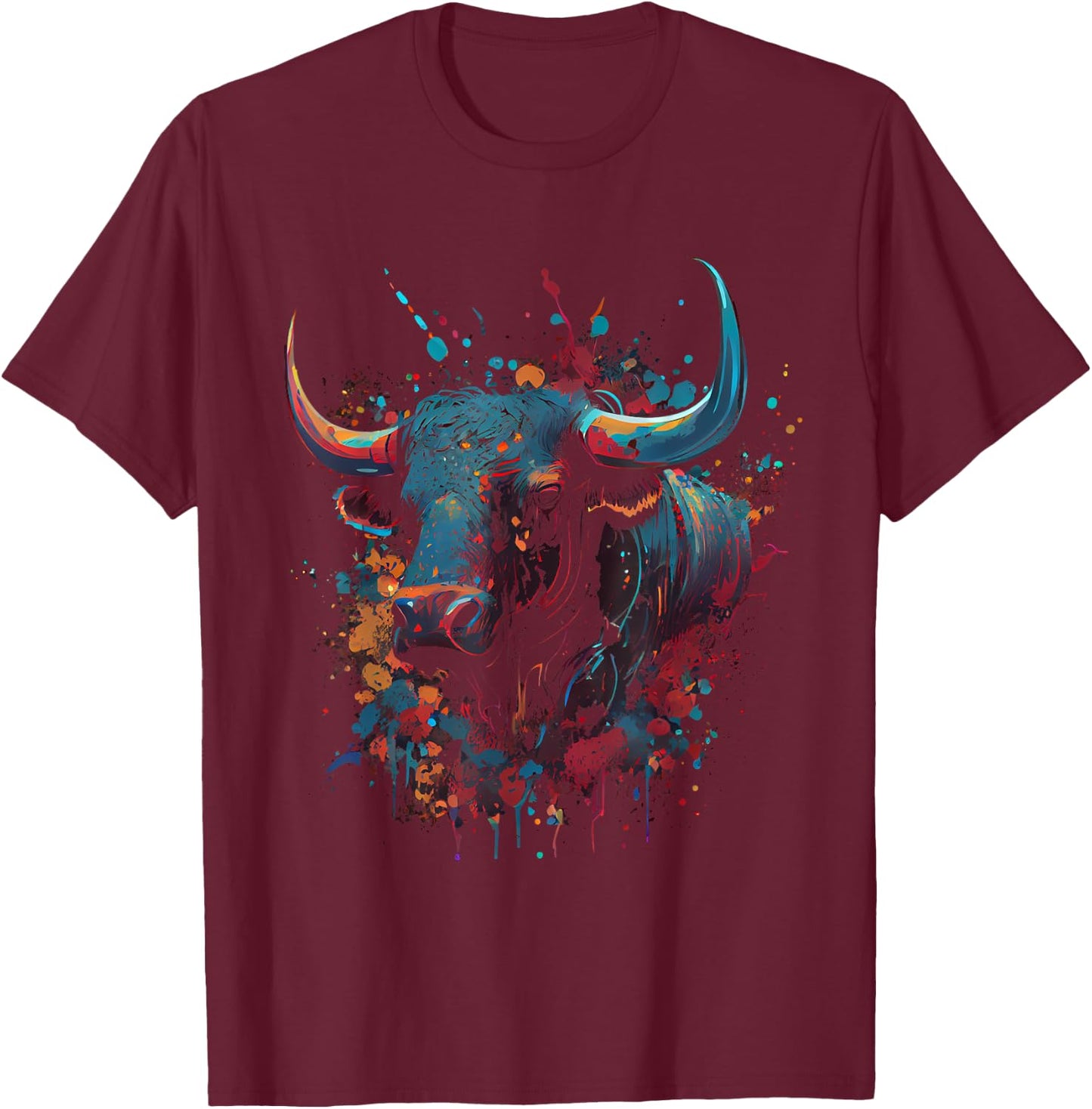Bull Colorful Bull Riding Meat Favorite Animal Bull T-Shirt - T-Shirt | Maroon