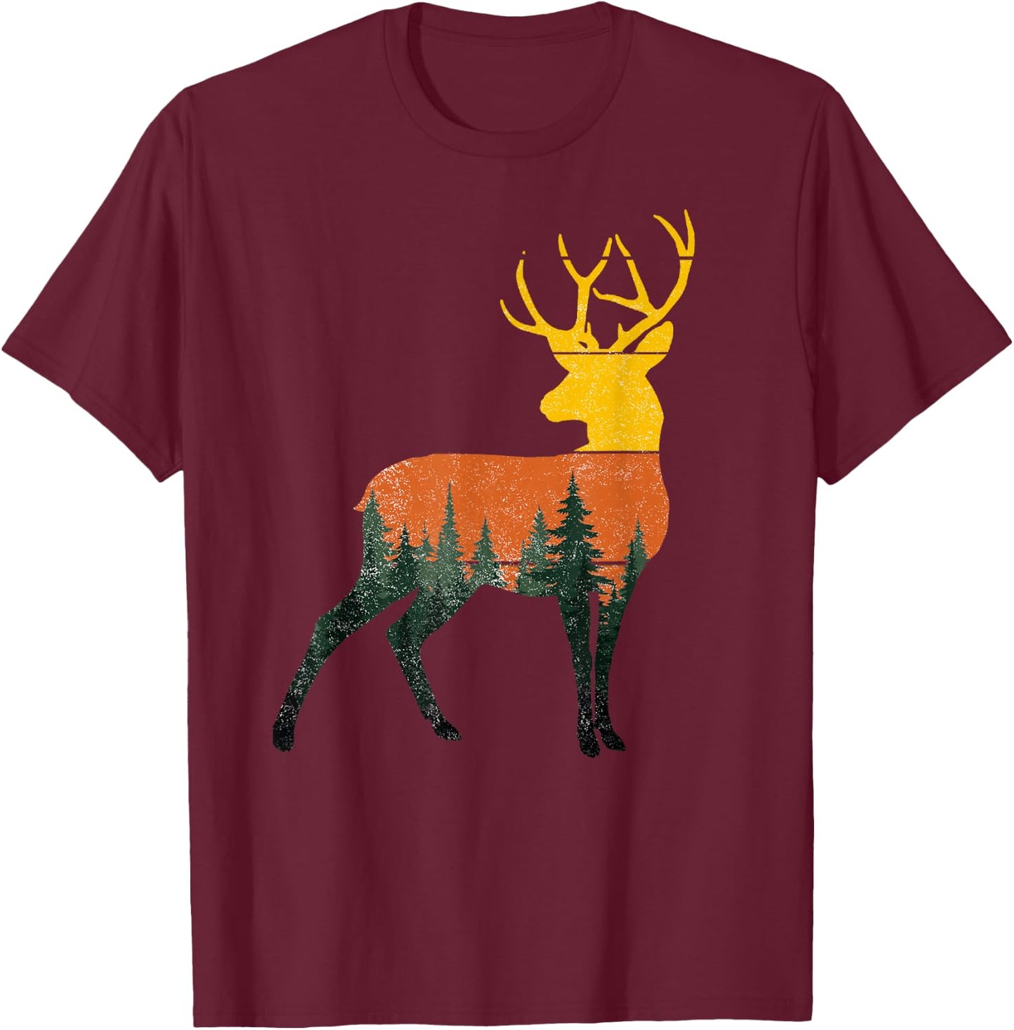 Buck Deer Outdoor Forest Nature Wildlife Animal Vintage T-Shirt - T-Shirt | Maroon