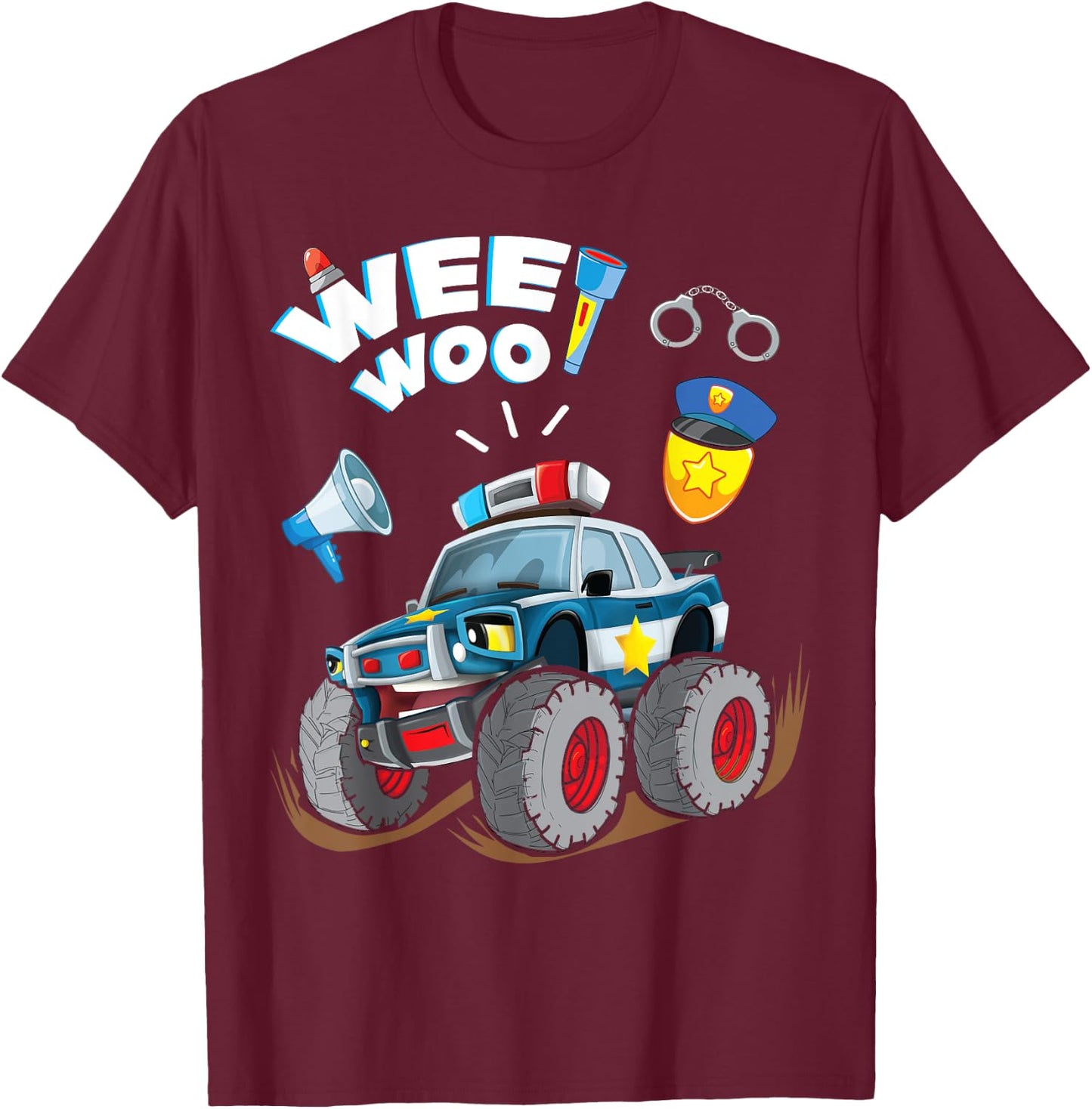Funny Monster Truck Police Car Boy Wee Woo Cop Policeman T-Shirt - T-Shirt | Maroon