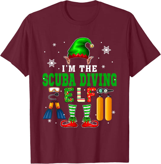 I'm The Scuba Diving Elf Christmas Elf Shoes Hat Costume T-Shirt - T-Shirt | Maroon
