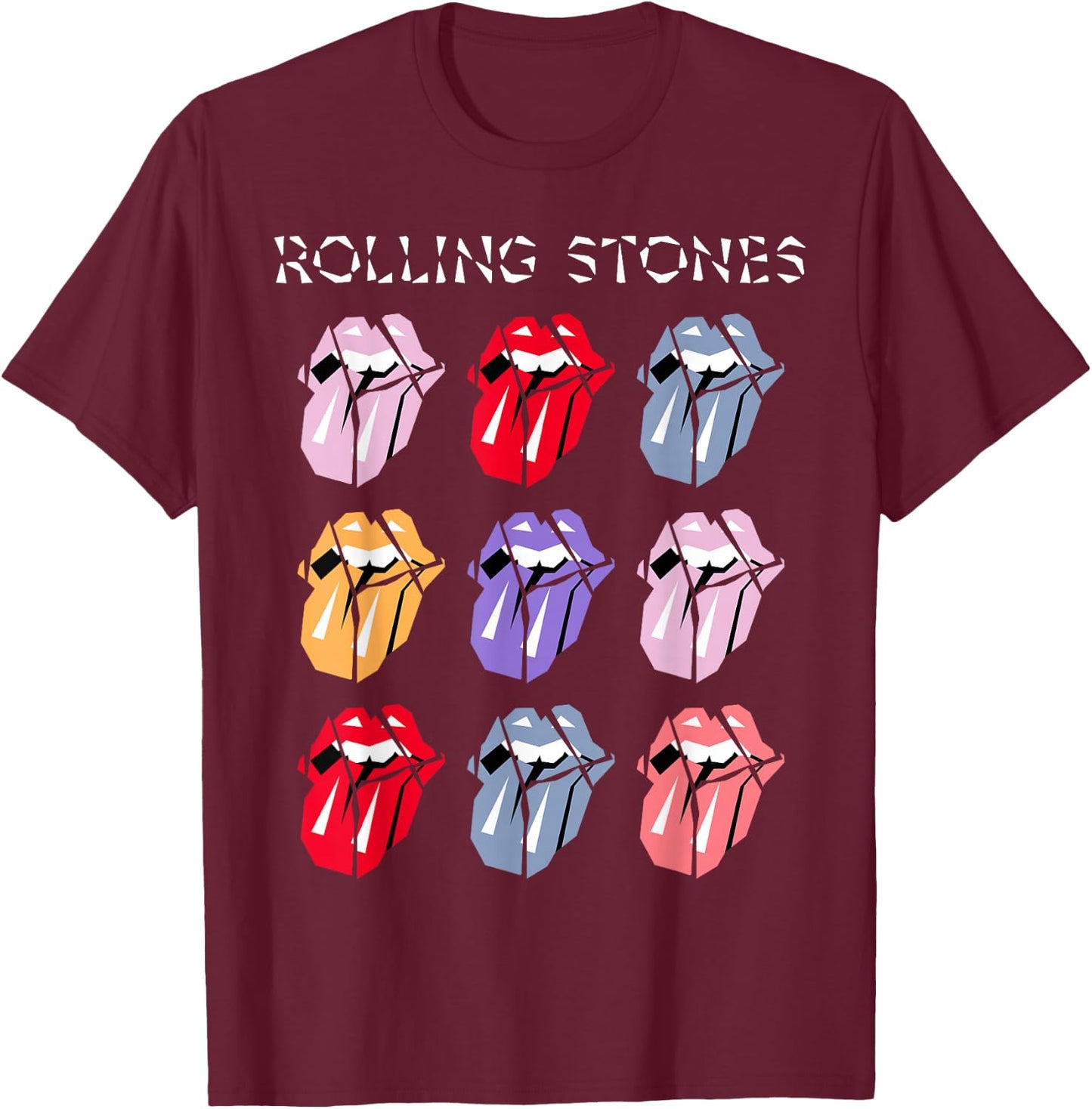 Official The Rolling Stones HD Multi Color Tongue T-Shirt - T-Shirt | Maroon
