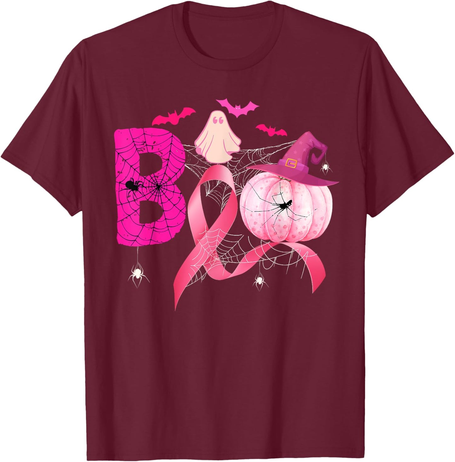Funny Boo Pumpkin Witch Pink Ribbon Breast Cancer Halloween T-Shirt - T-Shirt | Maroon