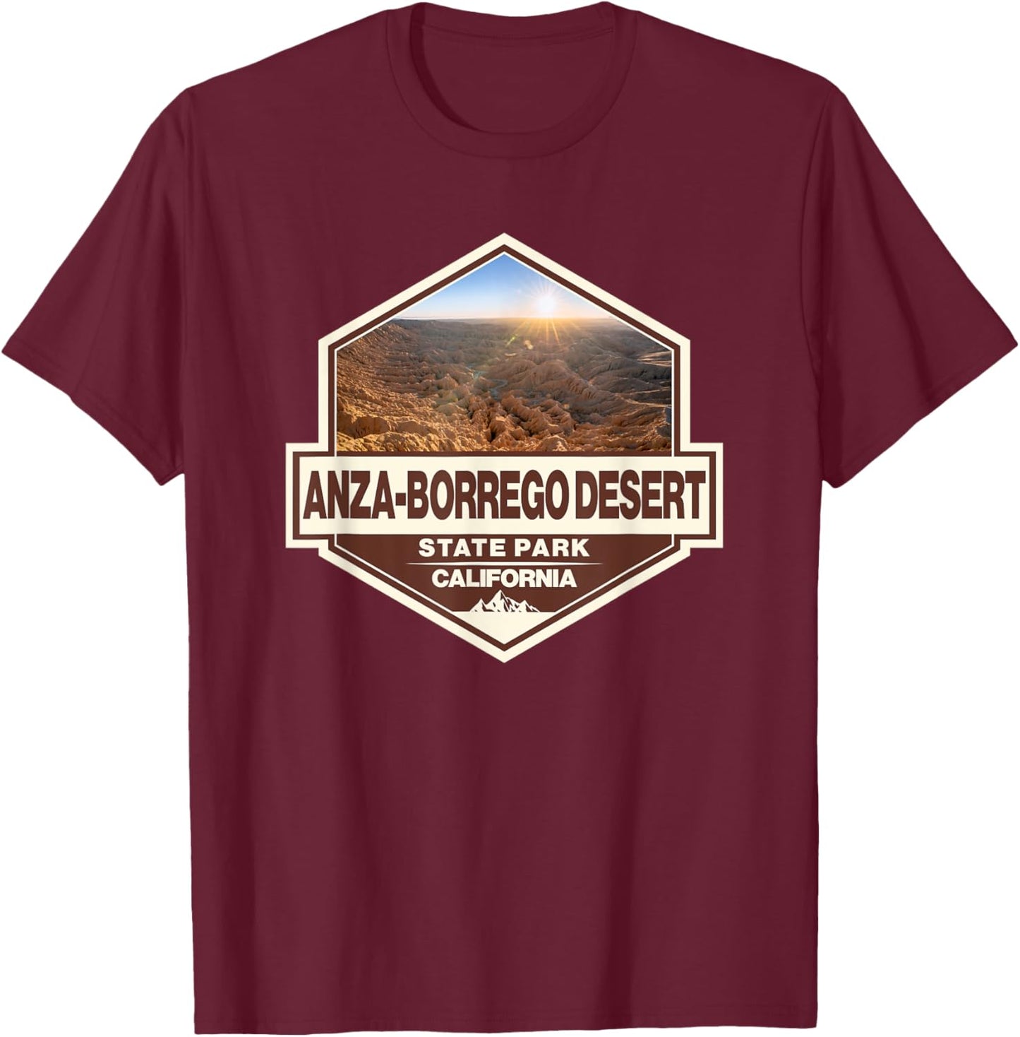 Anza-Borrego Desert California Travel Art Badge Vintage T-Shirt - T-Shirt | Maroon