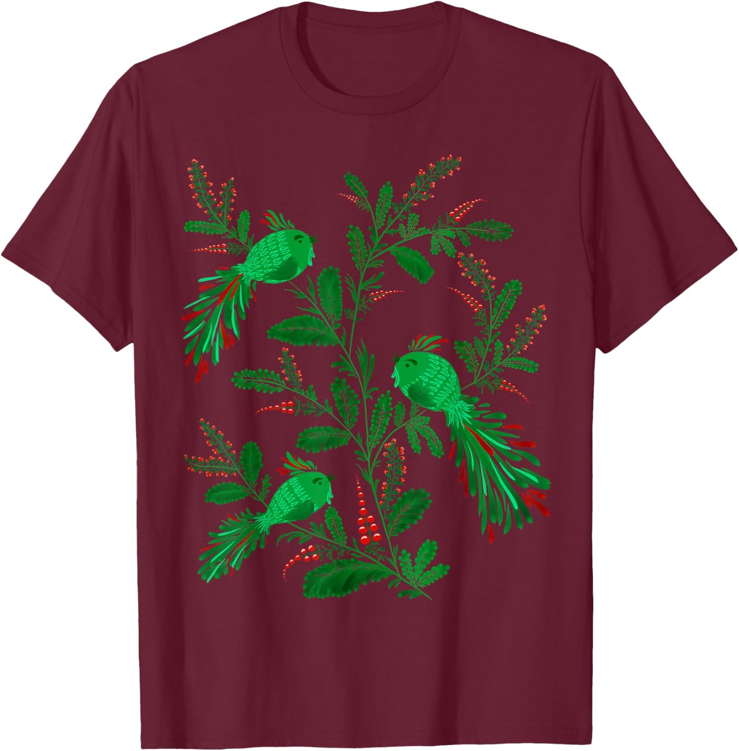 Magic Birds - Cute Floral Vintage Ukrainian Vyshyvanka Style T-Shirt - T-Shirt | Maroon