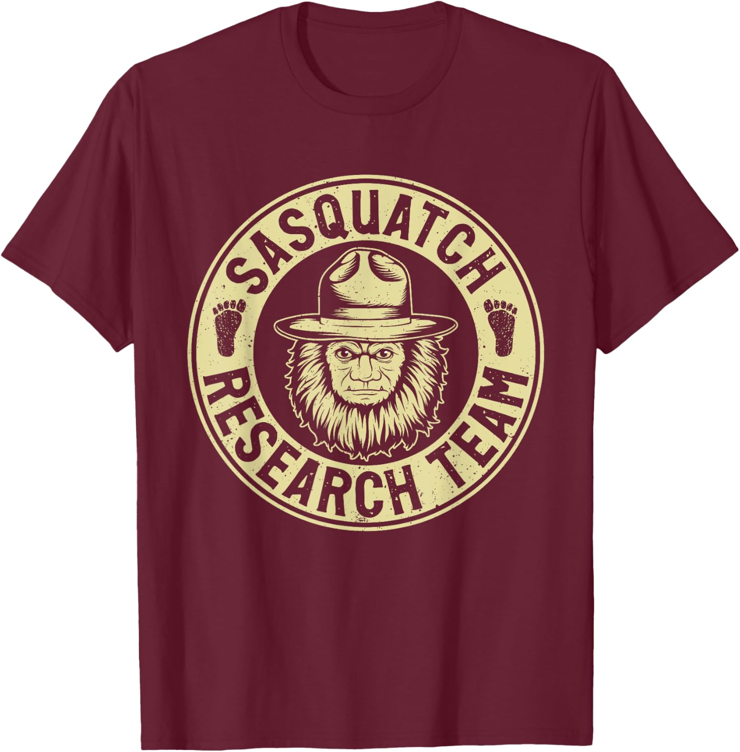 Sasquatch Research Team Bigfoot Vintage Mythical Creature T-Shirt - T-Shirt | Maroon