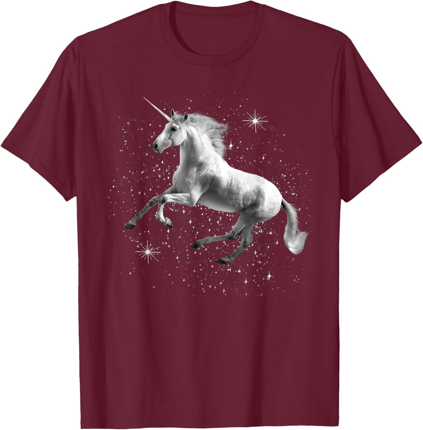 Unicorn Black and White Starry Stars T-Shirt - T-Shirt | Maroon