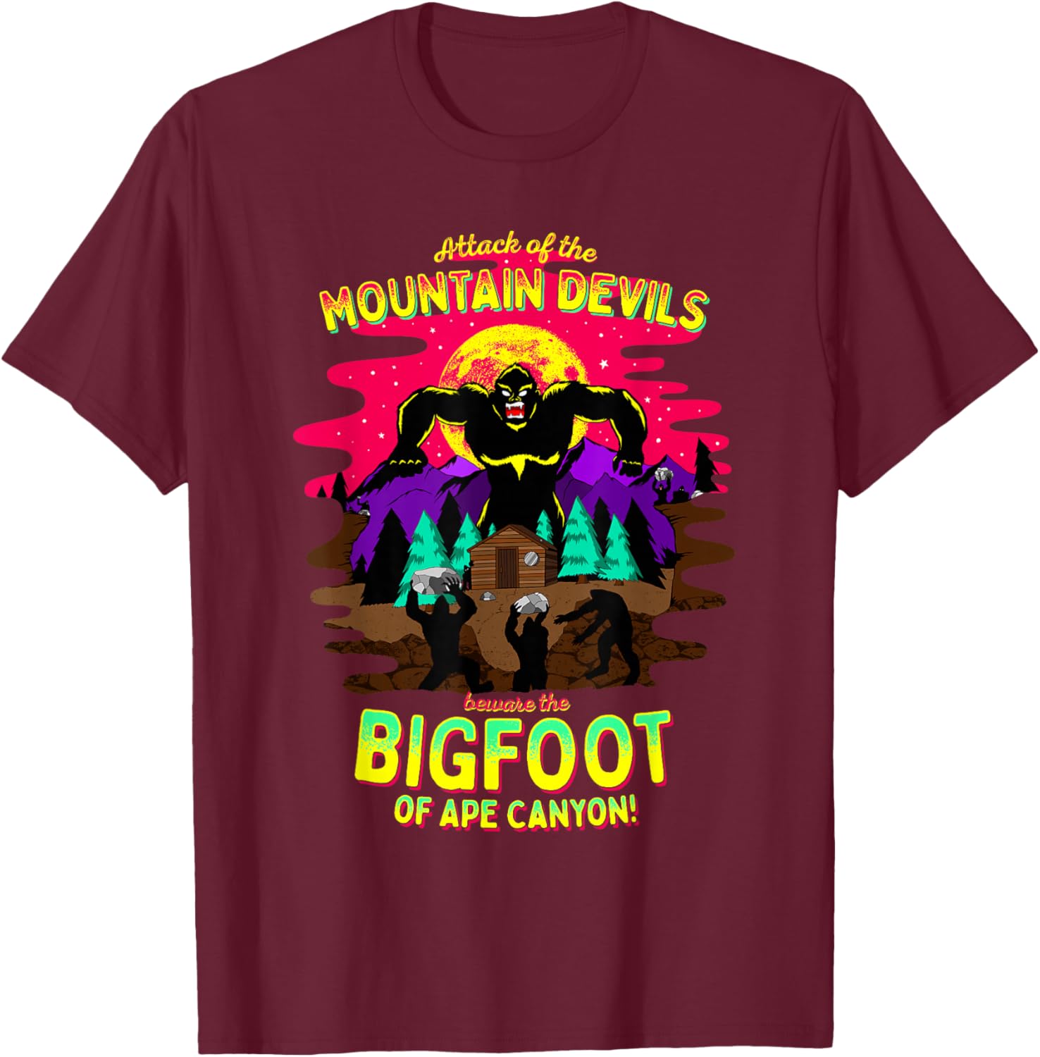 Bigfoot Battle of Ape Canyon Mt St Helens 1924 Retro Cryptid T-Shirt - T-Shirt | Maroon