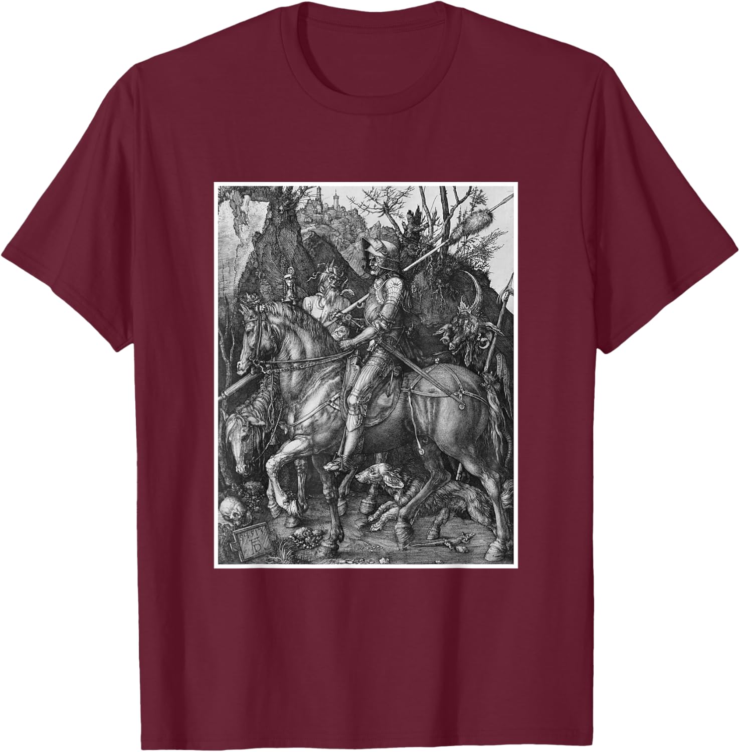 Medieval Knight Death & The Devil Art History Albrecht Durer T-Shirt - T-Shirt | Maroon